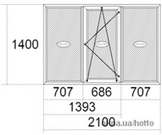 Окно трехстворчатое Steko 1400х2100